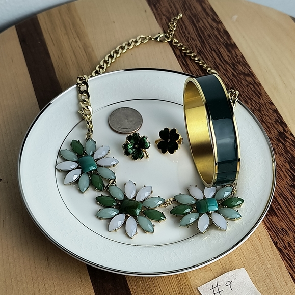 Jewelry Dish Bundle Of 4 Emerald Gold Tone - Picture 2 of 5